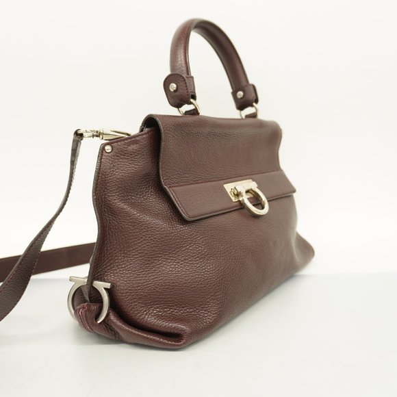 Auth Salvatore Ferragamo Gancini 2 Way Bag Women's Leather Handbag,Shoulder B... - Picture 2 of 16